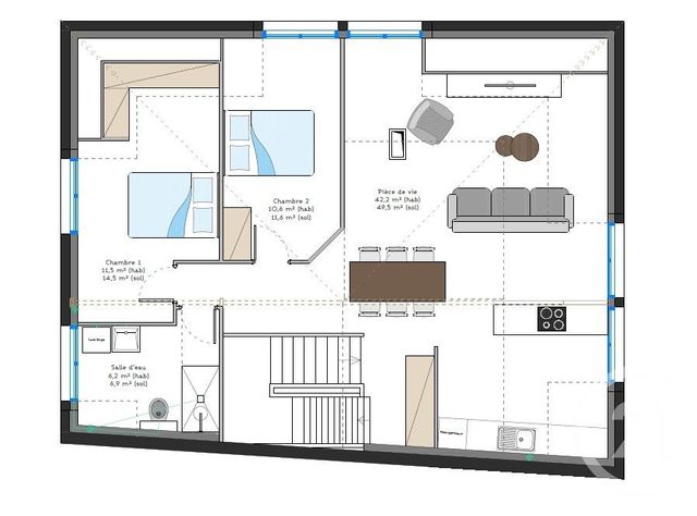 Appartement à vendre - 3 pièces - 70.0 m2 - LORIENT - 56 - BRETAGNE - Century 21 Immobilier Diffusion